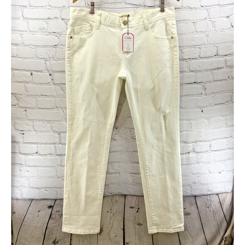 CAbi Women's Straight Leg Jeans in Off-White/Cream